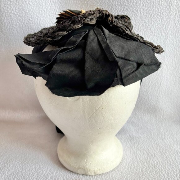 Antique Victorian Black Woven Ribbon Bonnet with Wheat Accents main image 13